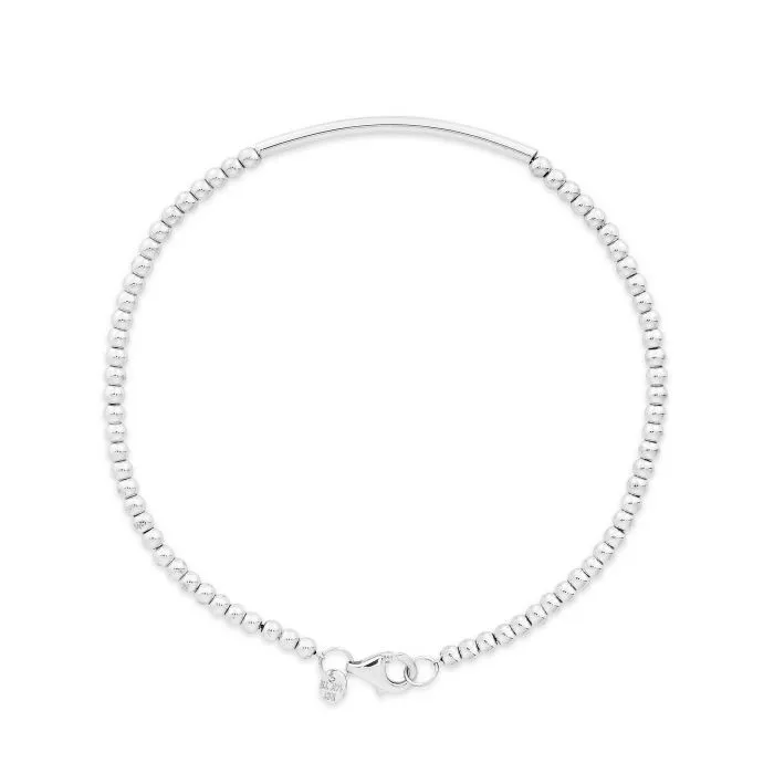 14K White Gold Bead and Bar Bracelet w/lobster Claw Lock - 7