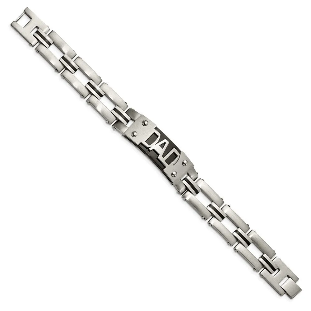 15mm Stainless Steel & Black Plated DAD I.D. Link Bracelet, 9 Inch