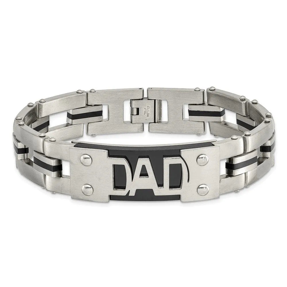 15mm Stainless Steel & Black Plated DAD I.D. Link Bracelet, 9 Inch