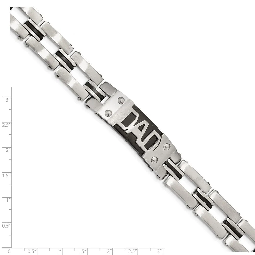 15mm Stainless Steel & Black Plated DAD I.D. Link Bracelet, 9 Inch