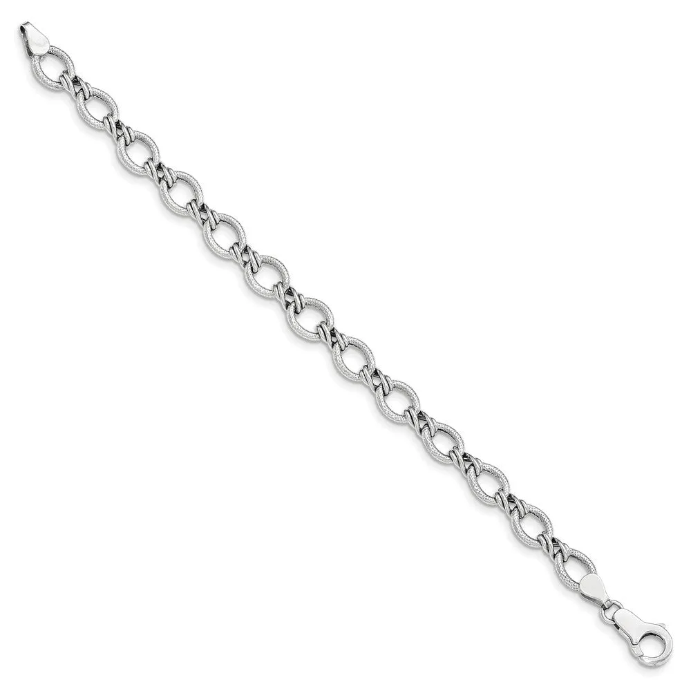 7.5mm 14K Yellow or White Gold Hollow Fancy Link Chain Bracelet, 7 In