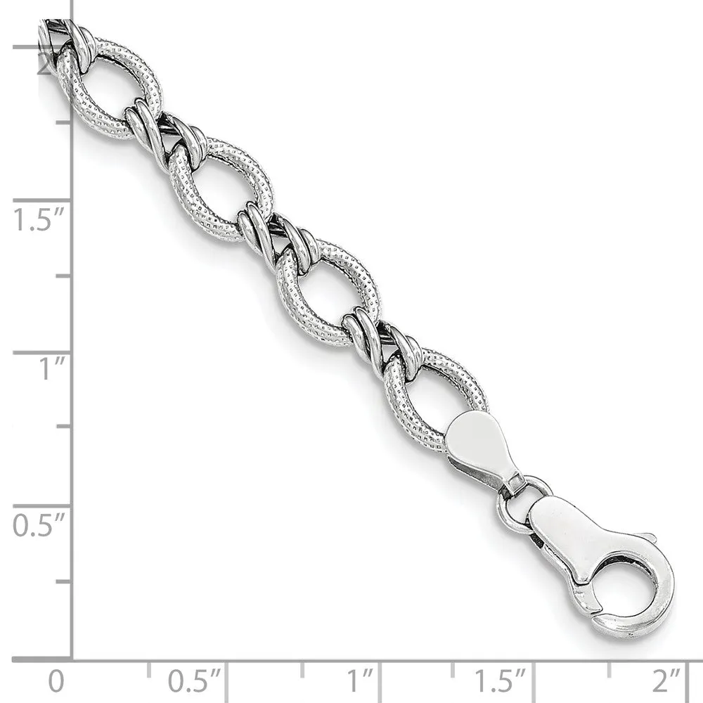 7.5mm 14K Yellow or White Gold Hollow Fancy Link Chain Bracelet, 7 In