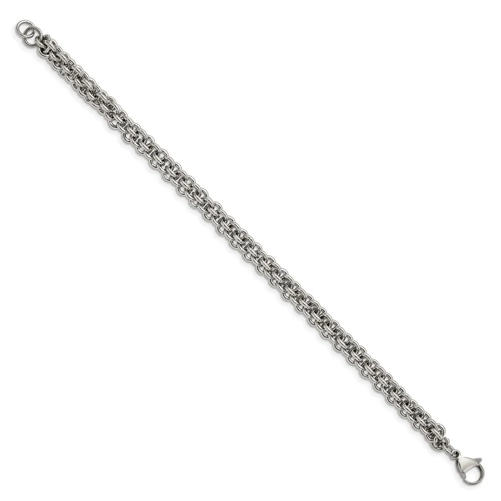 7mm Stainless Steel Fancy Circle Link Chain Bracelet, 9 inch