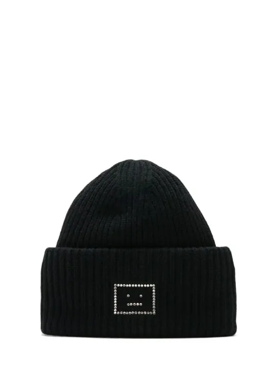 Acne Studios   Pansy crystal logo wool hat 