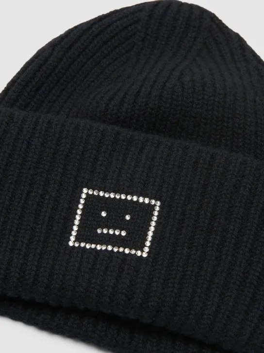 Acne Studios   Pansy crystal logo wool hat 