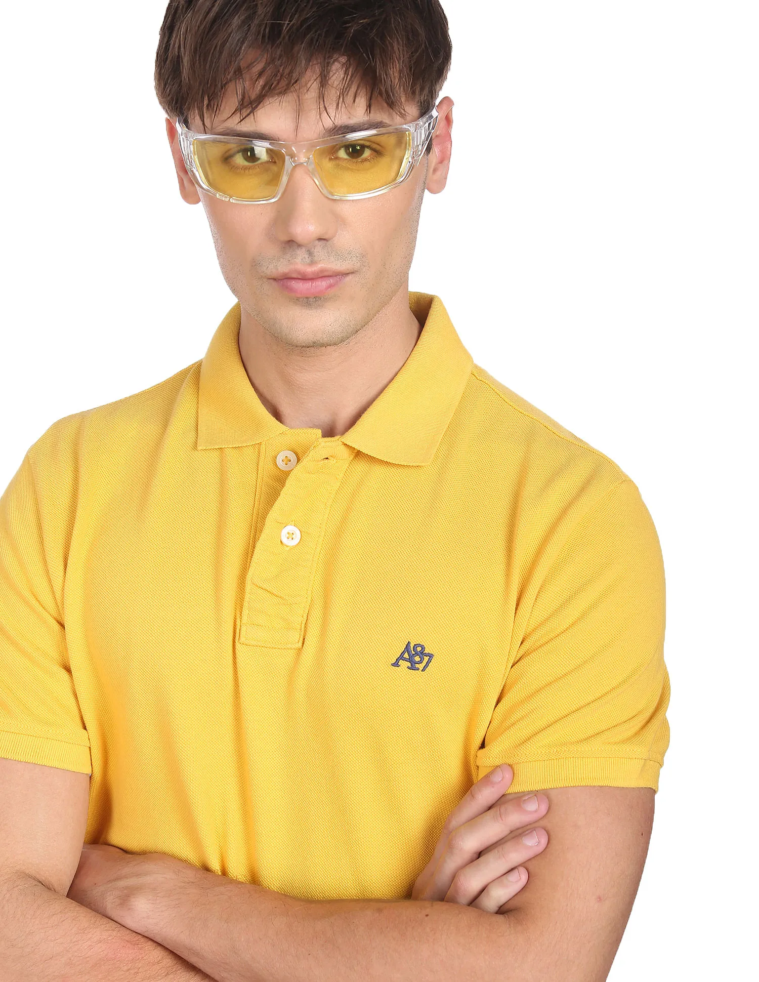 Aeropostale Yellow Solid Pique Polo Shirt