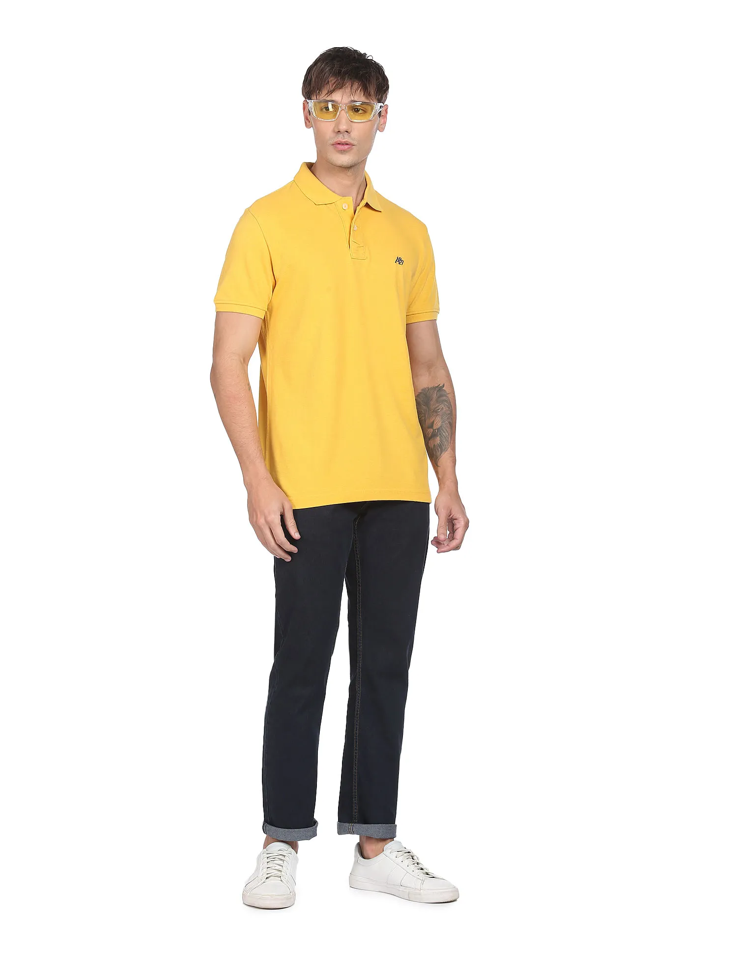 Aeropostale Yellow Solid Pique Polo Shirt