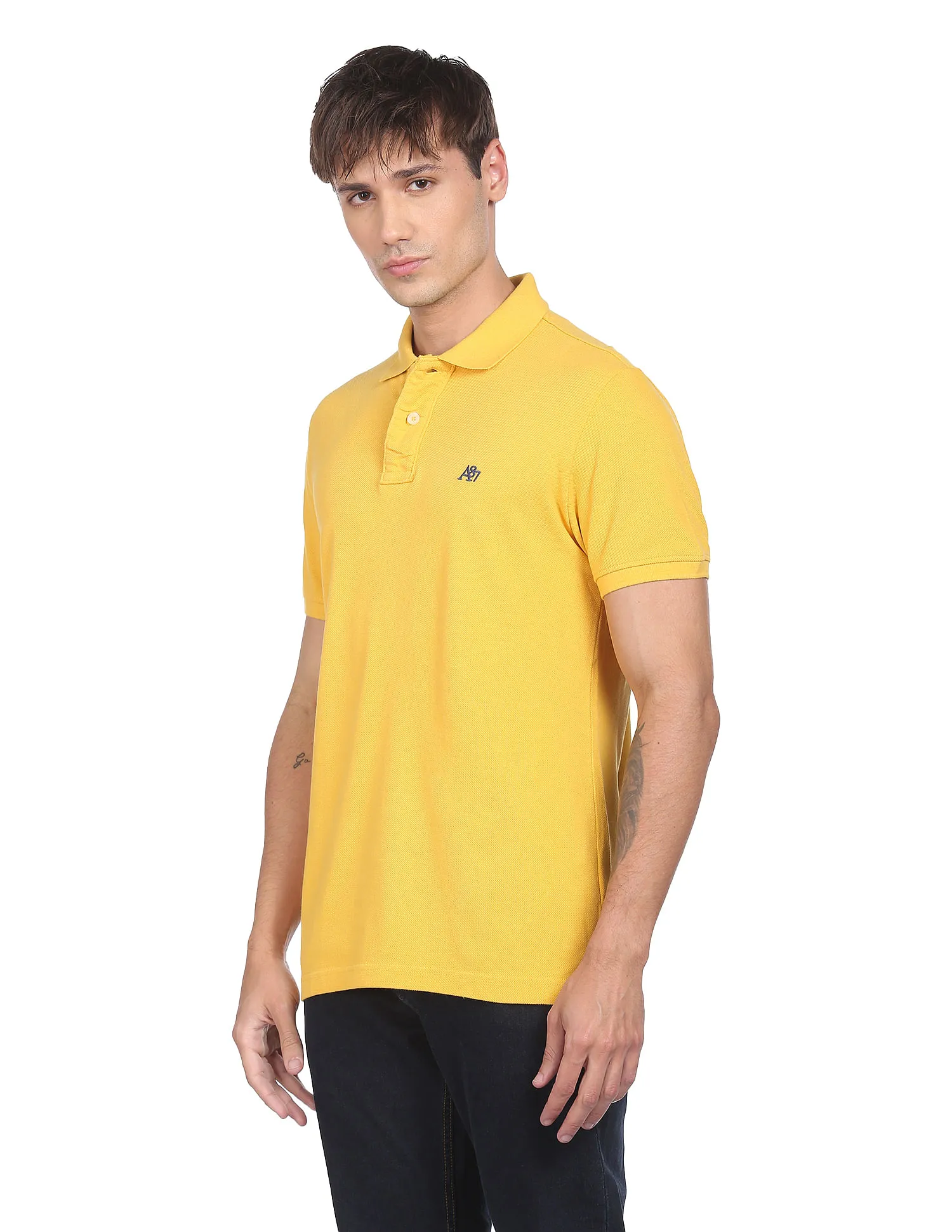 Aeropostale Yellow Solid Pique Polo Shirt