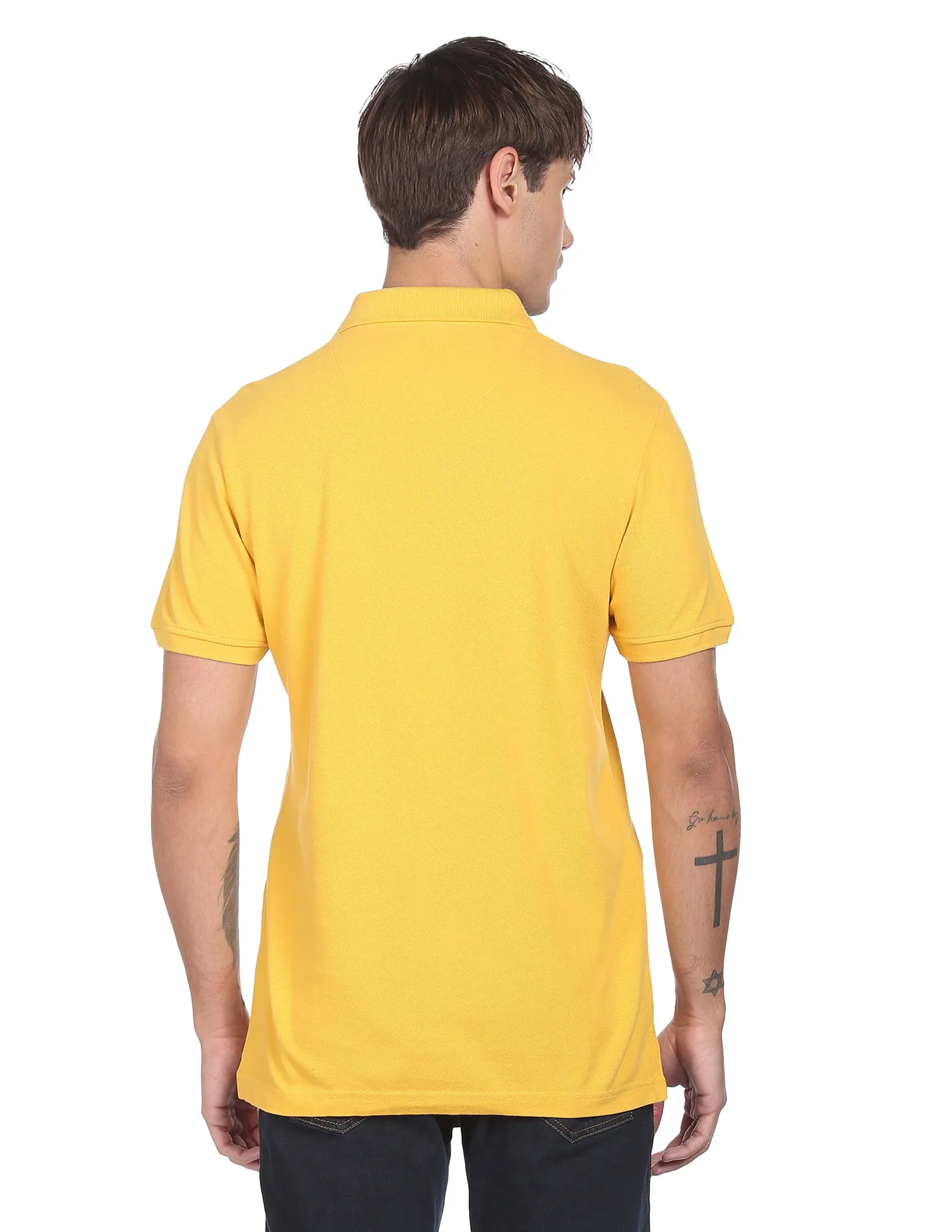 Aeropostale Yellow Solid Pique Polo Shirt