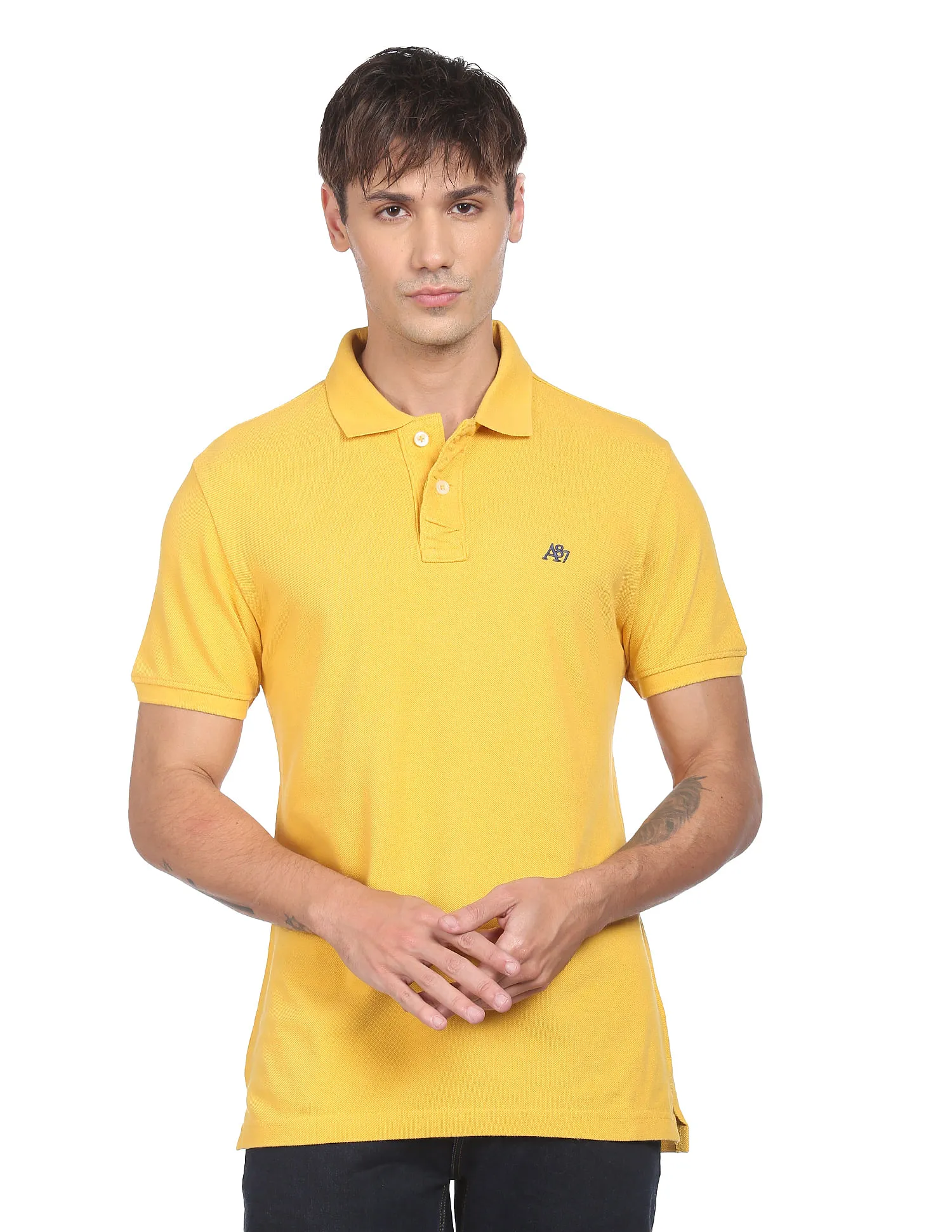 Aeropostale Yellow Solid Pique Polo Shirt