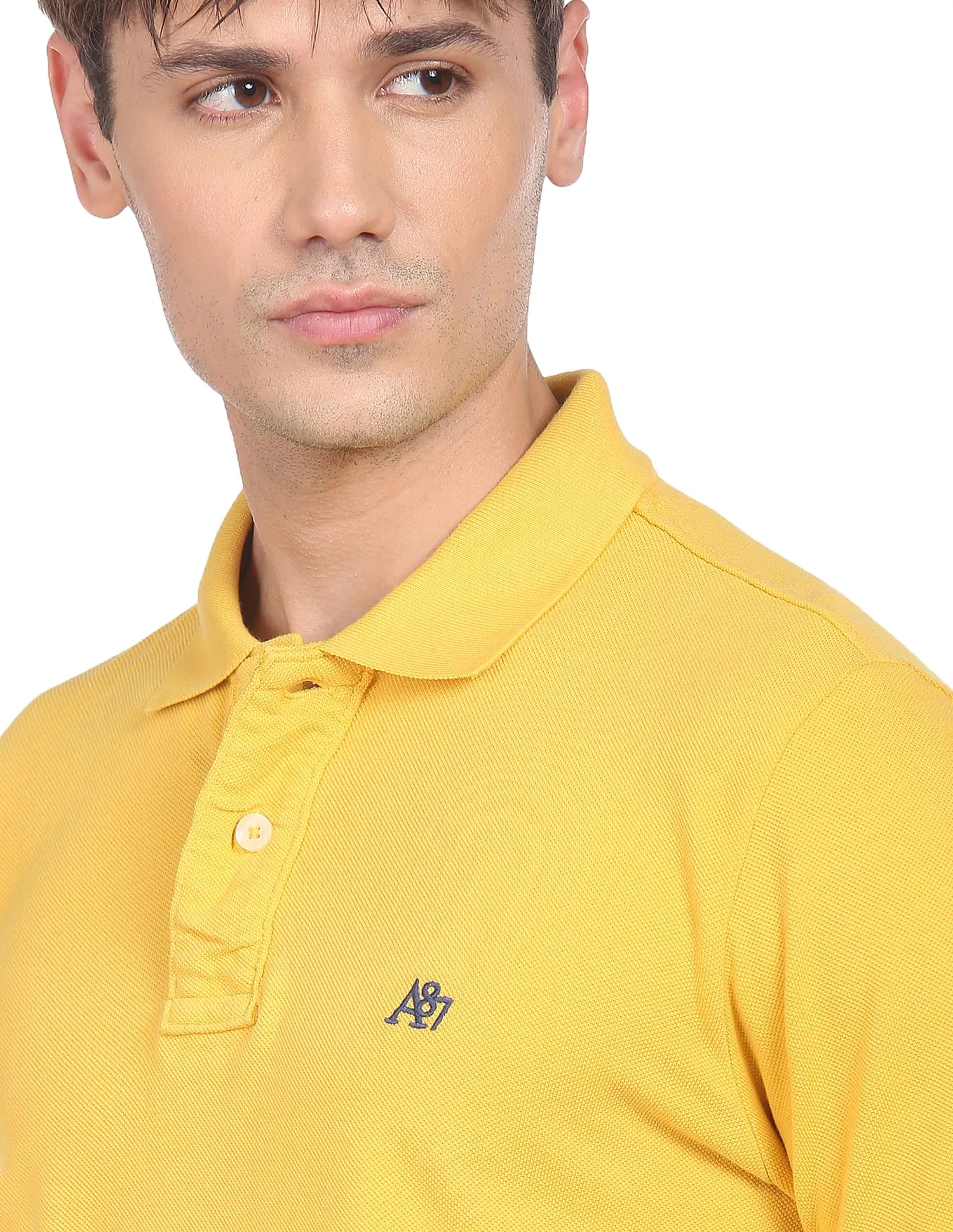 Aeropostale Yellow Solid Pique Polo Shirt