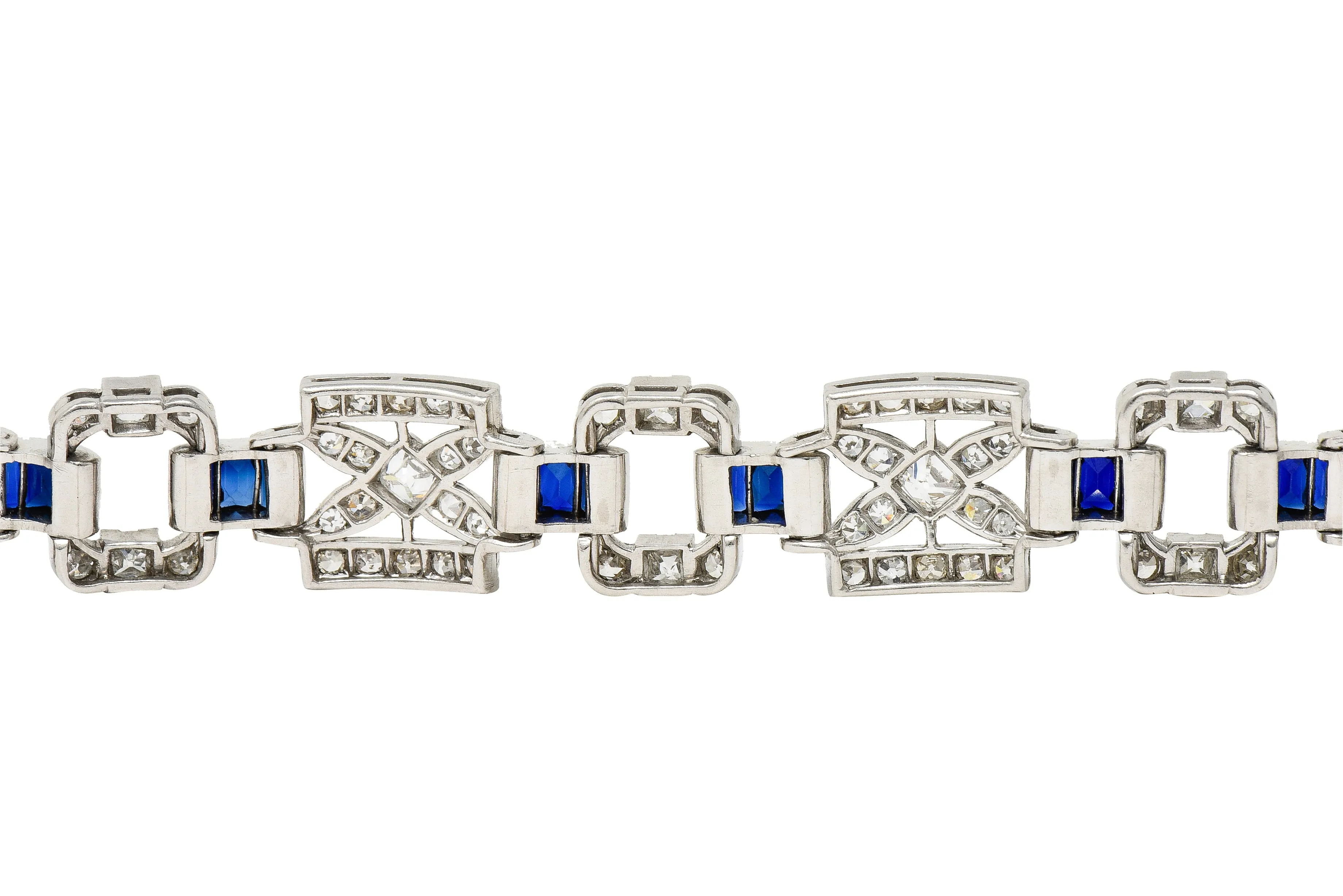 Art Deco 6.42 CTW Old Mine Cut Diamond Platinum X Buckle Line Bracelet