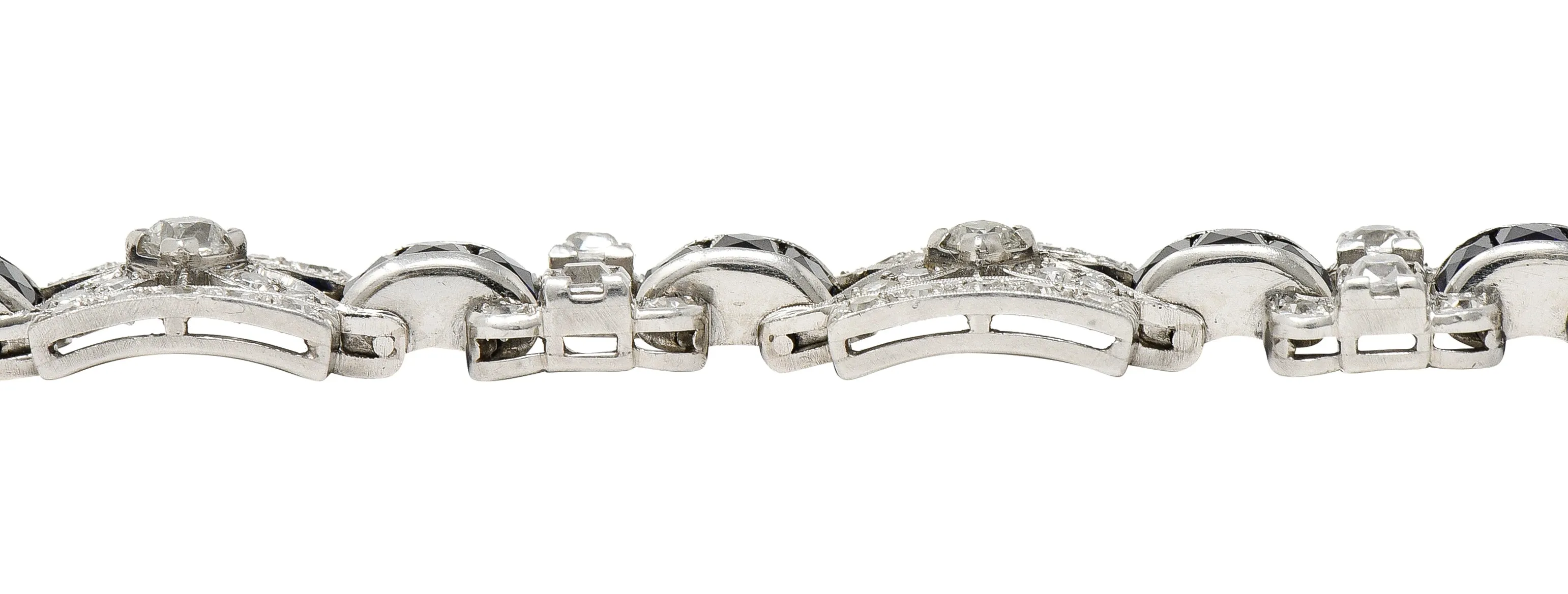 Art Deco 6.42 CTW Old Mine Cut Diamond Platinum X Buckle Line Bracelet