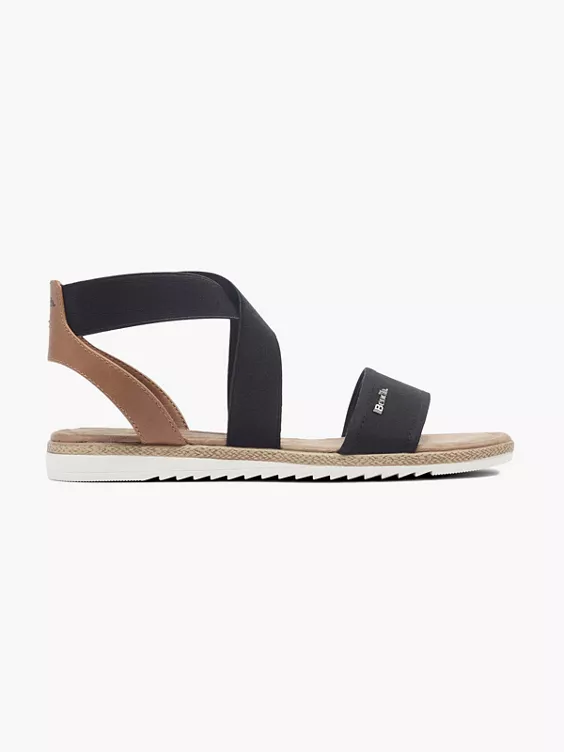 Bench  Ladies Bench Black and Tan  Elasticated Sandals