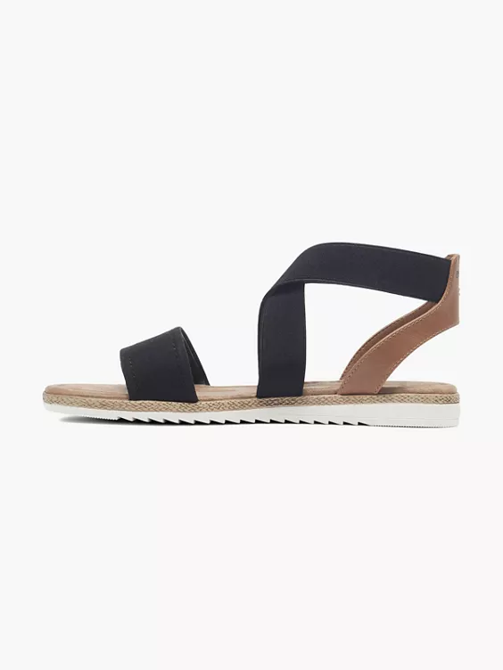 Bench  Ladies Bench Black and Tan  Elasticated Sandals