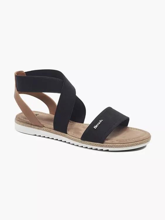 Bench  Ladies Bench Black and Tan  Elasticated Sandals