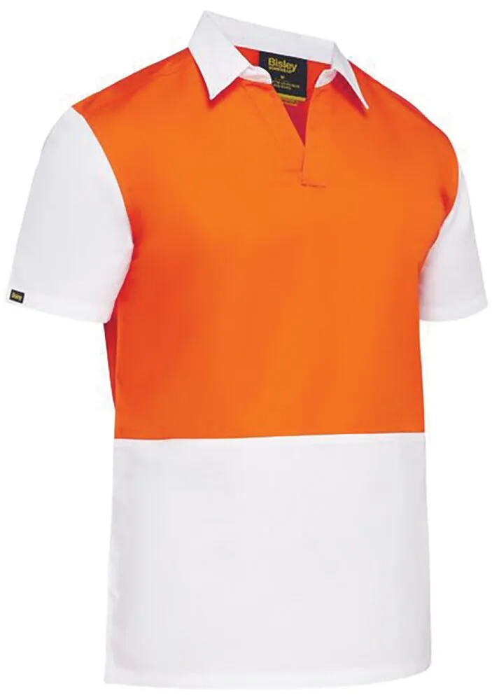 Bisley Workwear BS1405 Shirt - Food - V-Neck - Two Tone - Short Sleeve - Orange/White - XS