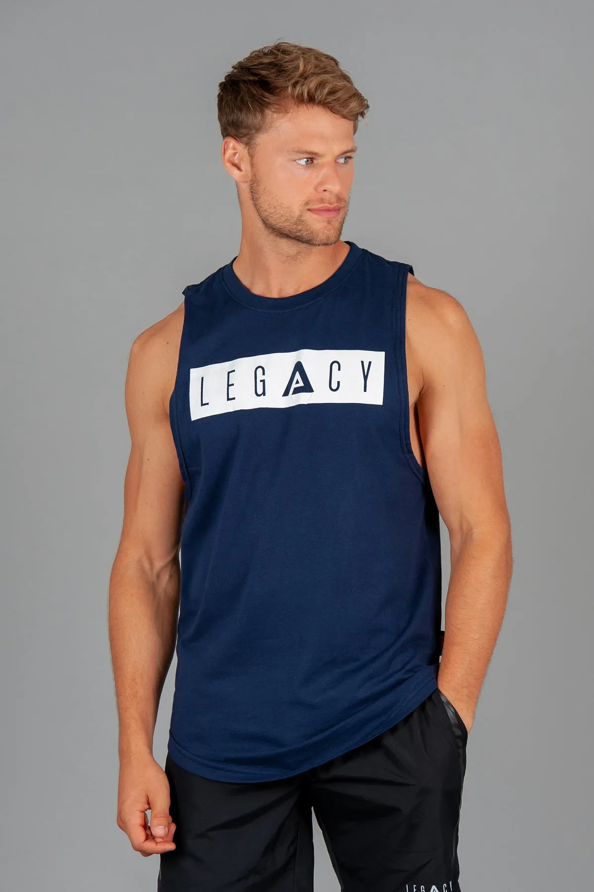 Boxed Logo Tank Navy