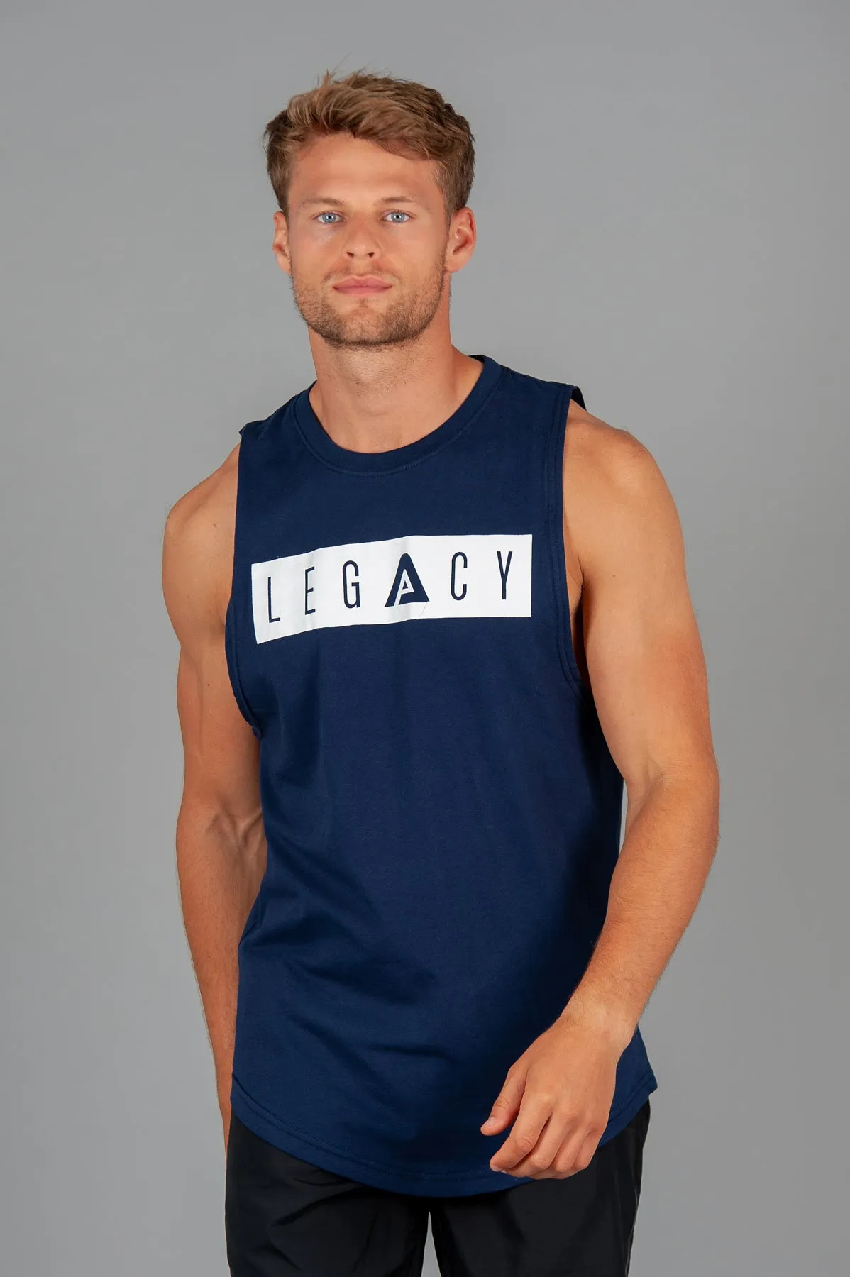 Boxed Logo Tank Navy