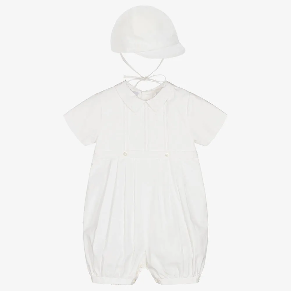 Boys Ivory Cotton Babysuit & Hat Set