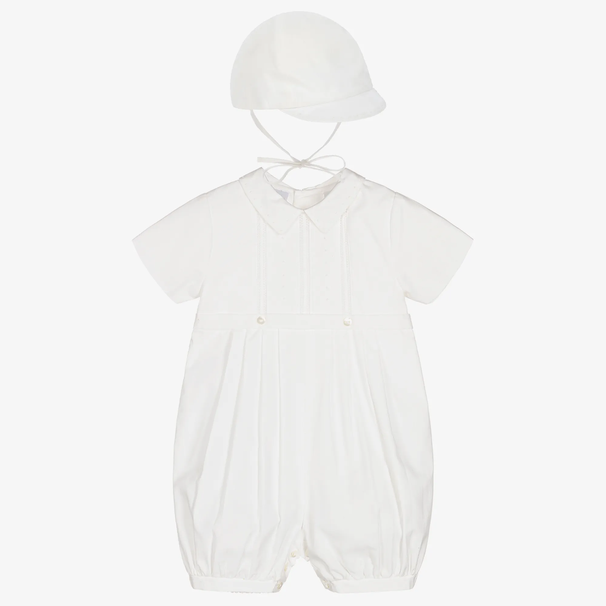 Boys Ivory Cotton Babysuit & Hat Set