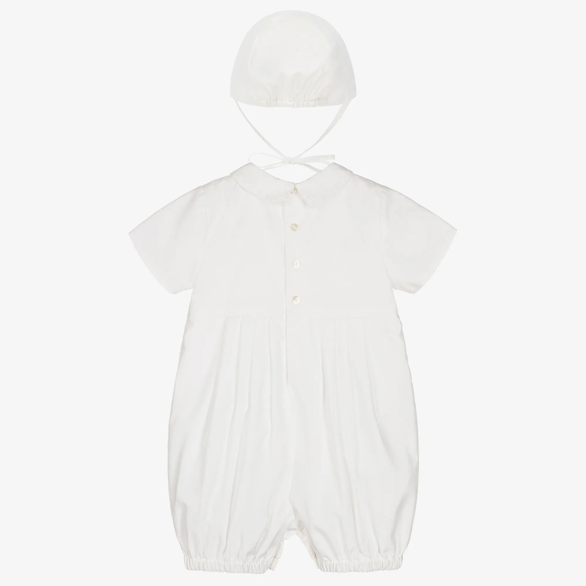 Boys Ivory Cotton Babysuit & Hat Set