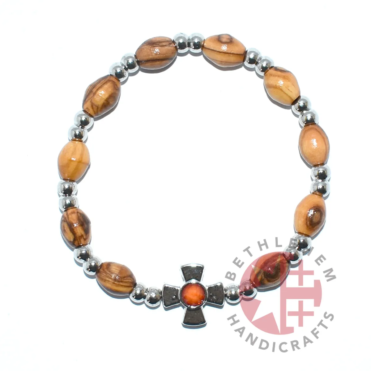 Bracelet with Orange Birthstones, Wood Oval 9*6 mm Beads