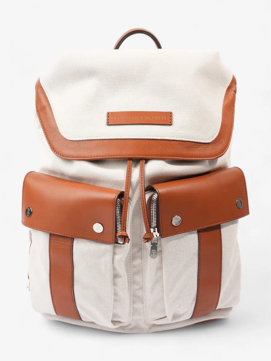 Brunello Cucinelli Linrn Backpack White / Brown Canvas