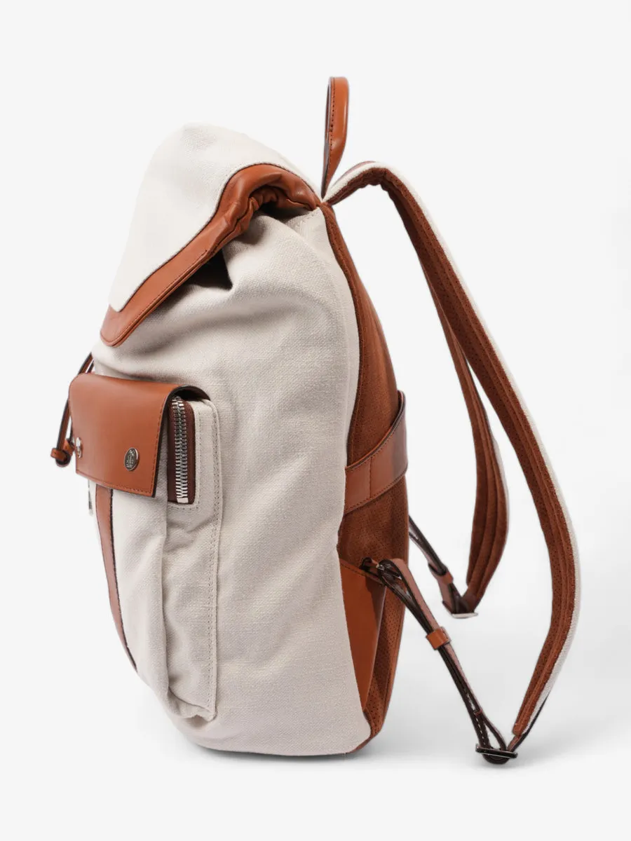 Brunello Cucinelli Linrn Backpack White / Brown Canvas