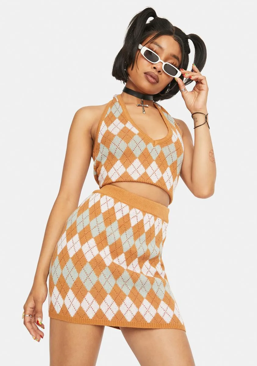 Camel Argyle Skirt-