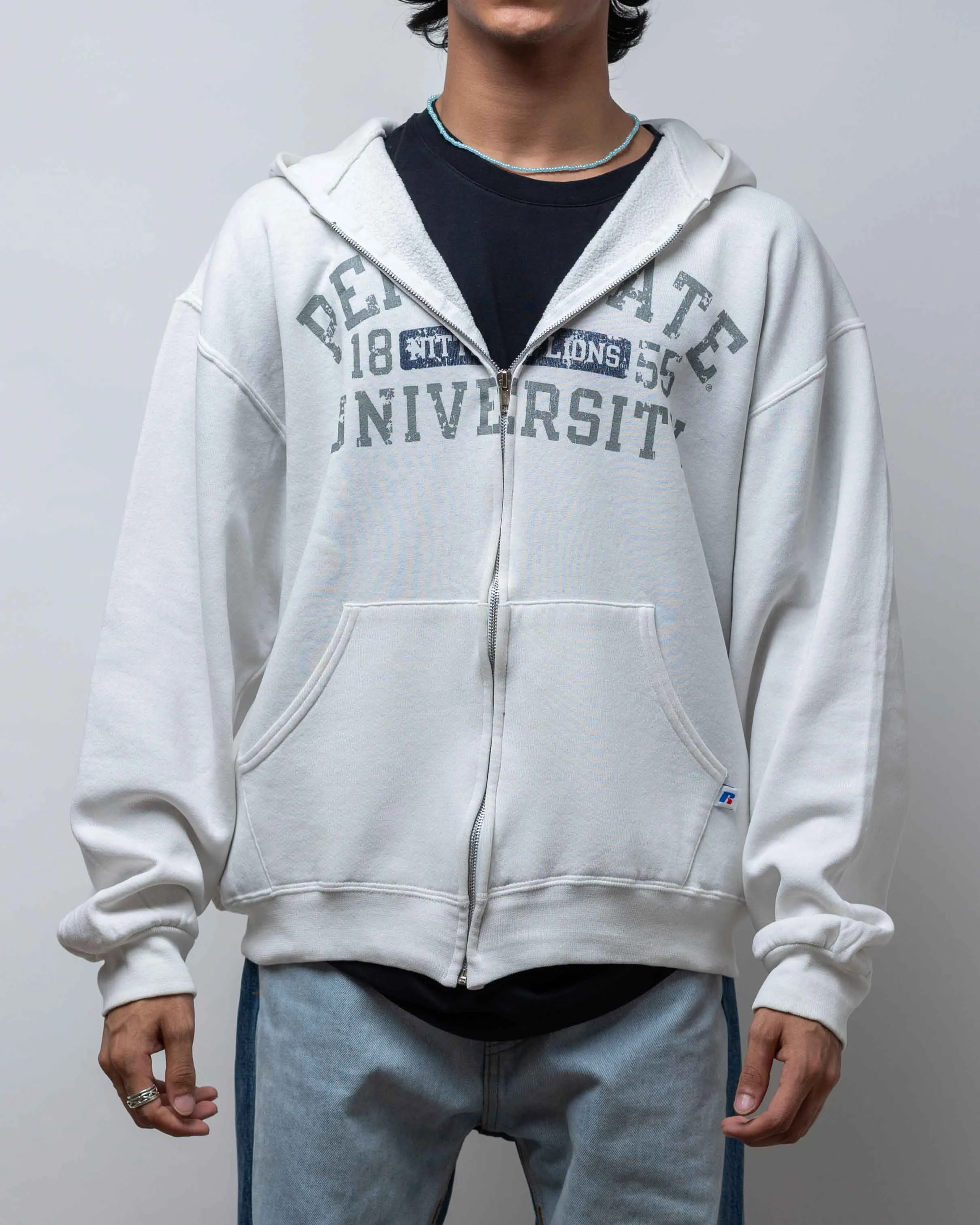 CERTIFIED THRIFT  VINTAGE PENN STATE RUSSEL ZIPUP HOODIE WHITE