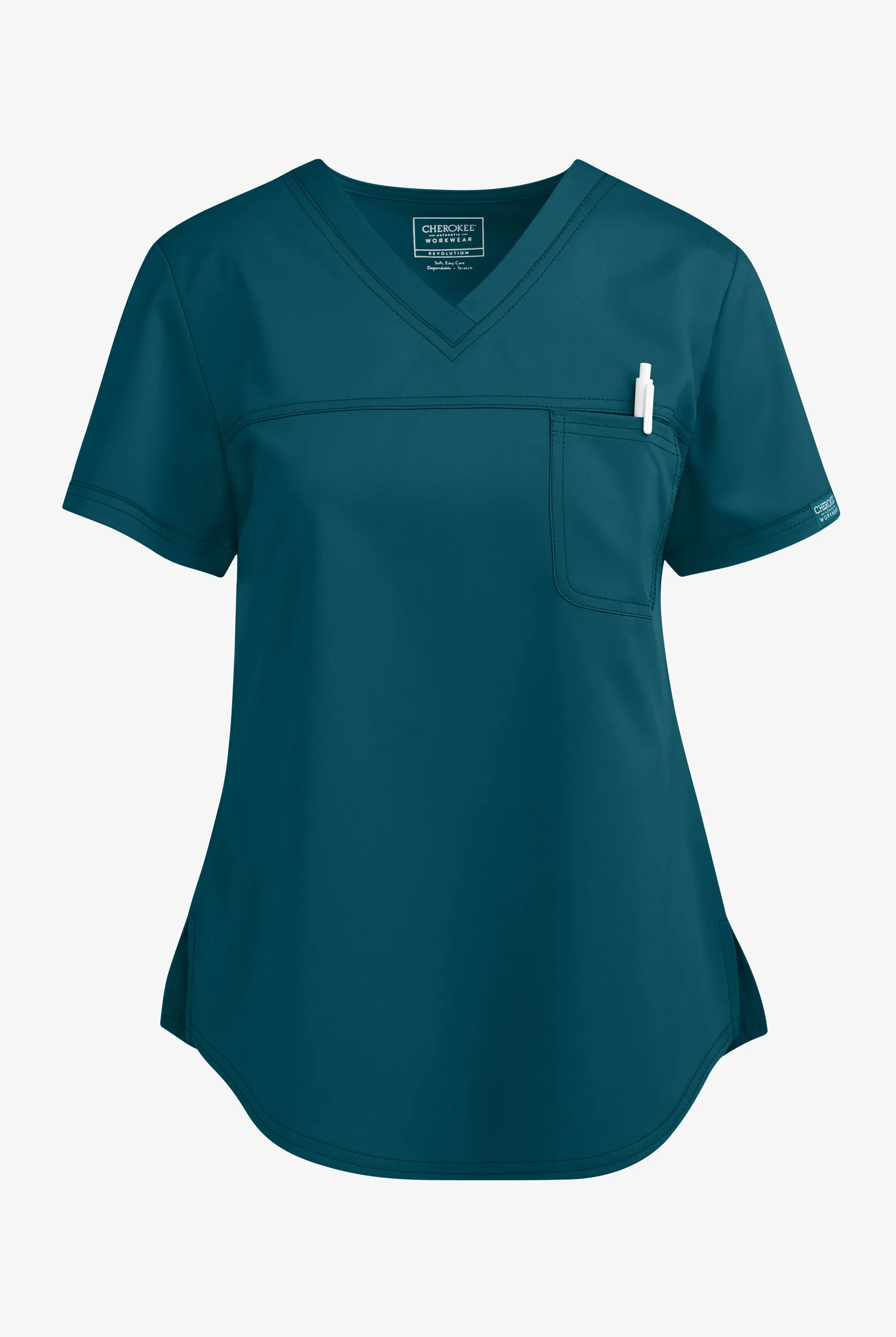 Cherokee Workwear Revolution Women's 1-Pocket STRETCH Tuck In V-Neck Scrub Top