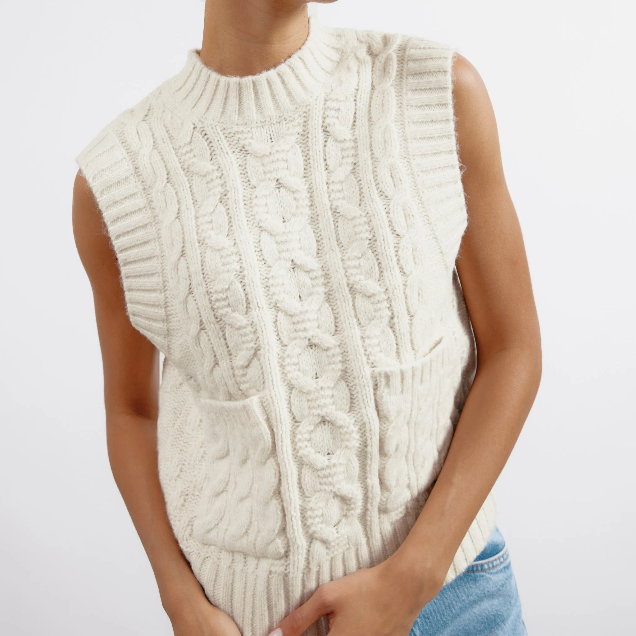 Cream Cable Pocket Tank