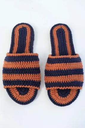 Crochet Slipper - Terracotta/Navy