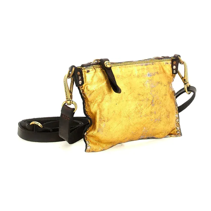 Cross-body bag Hasni in gold laminated leather with rivets