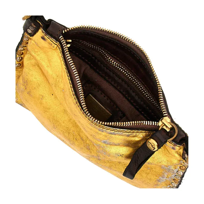 Cross-body bag Hasni in gold laminated leather with rivets