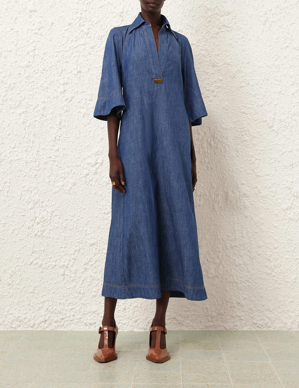 --Denim Midi Dress-