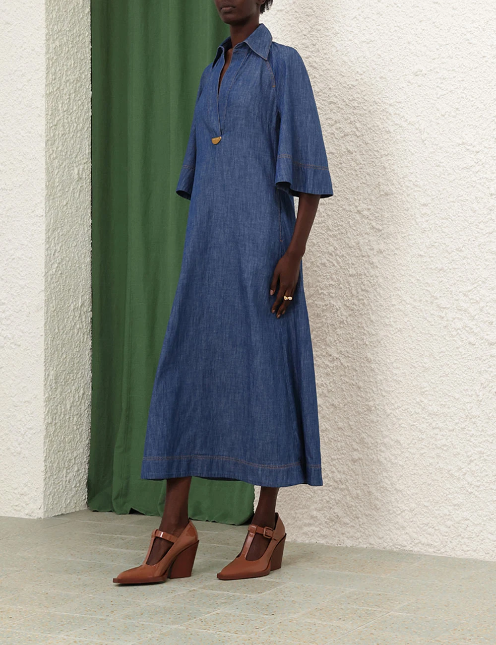 --Denim Midi Dress-