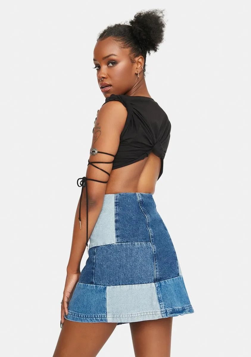 Denim Patchwork Pelmet Skirt-