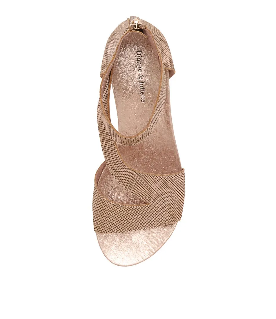 DJANGO & JULIETTE Adabela Rose Gold Cut Leather Sandals Ws