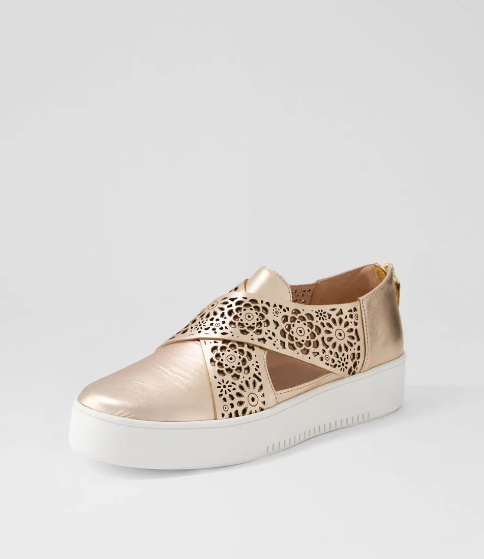 DJANGO & JULIETTE Laddes Pale Rose Gold White Leather Sneakers