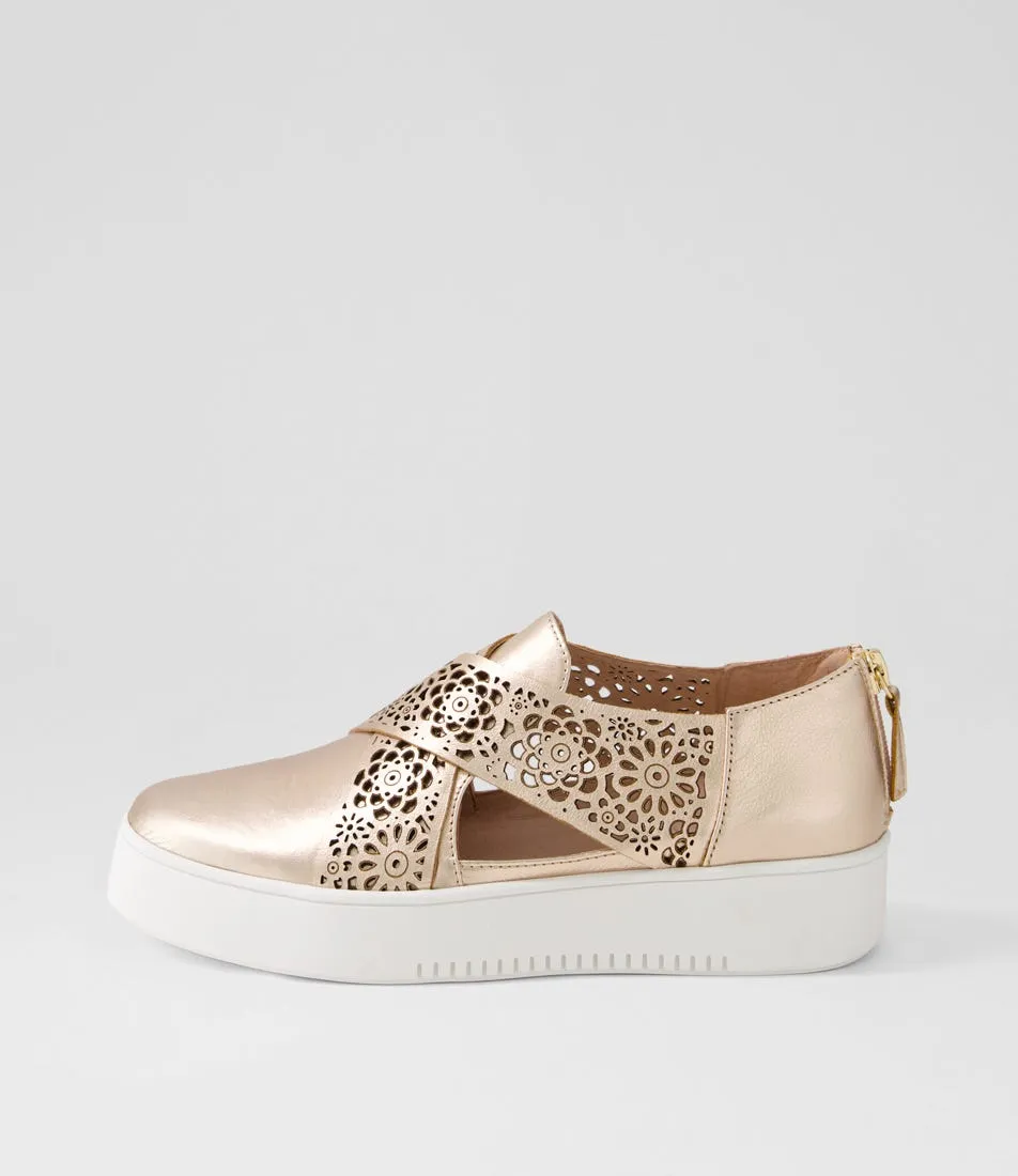 DJANGO & JULIETTE Laddes Pale Rose Gold White Leather Sneakers