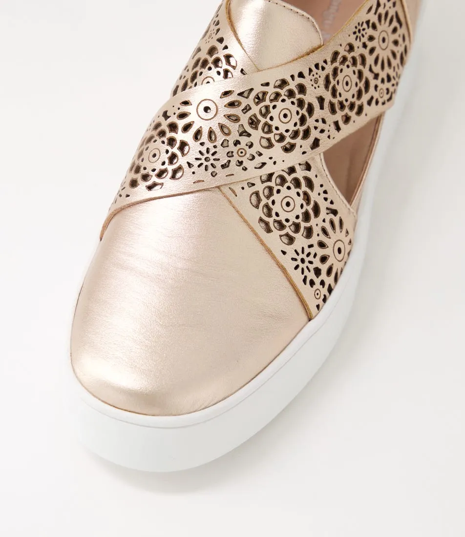 DJANGO & JULIETTE Laddes Pale Rose Gold White Leather Sneakers