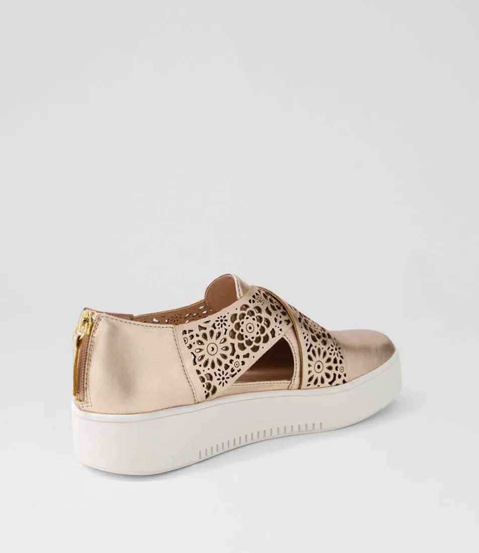 DJANGO & JULIETTE Laddes Pale Rose Gold White Leather Sneakers