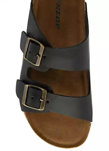 Dunlop Devi Double Strap Leather Black Footbed Sandals | Grattan