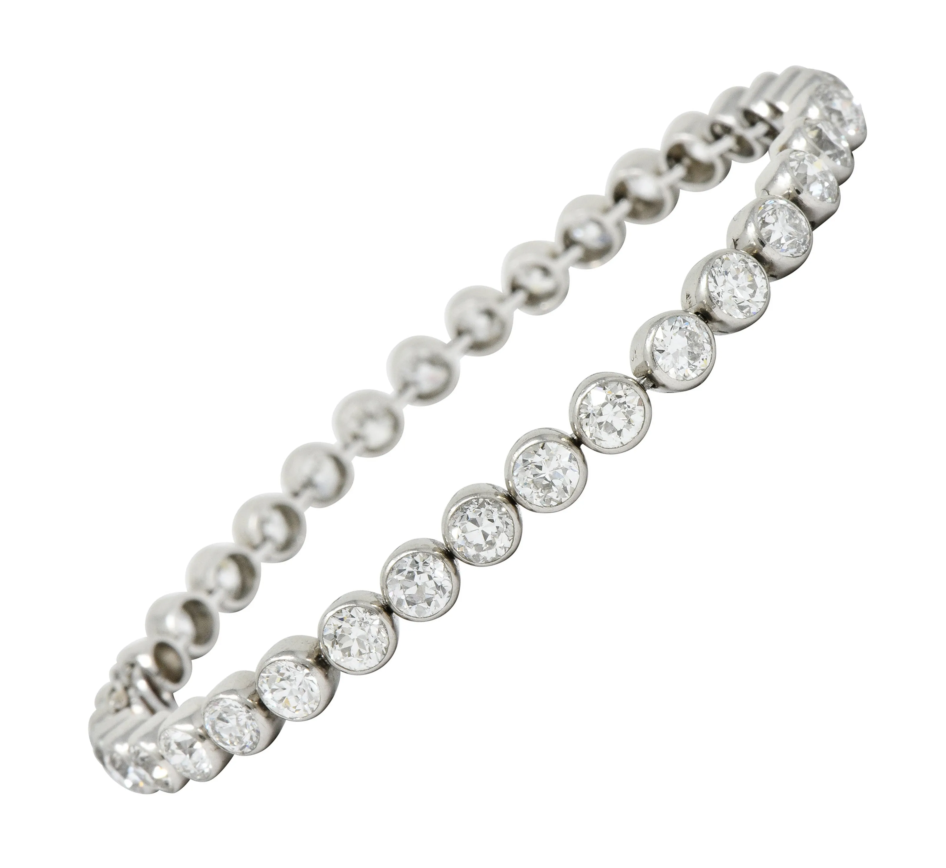 Early Art Deco 11.50 CTW Platinum Round Bezel Line Bracelet Circa 1920