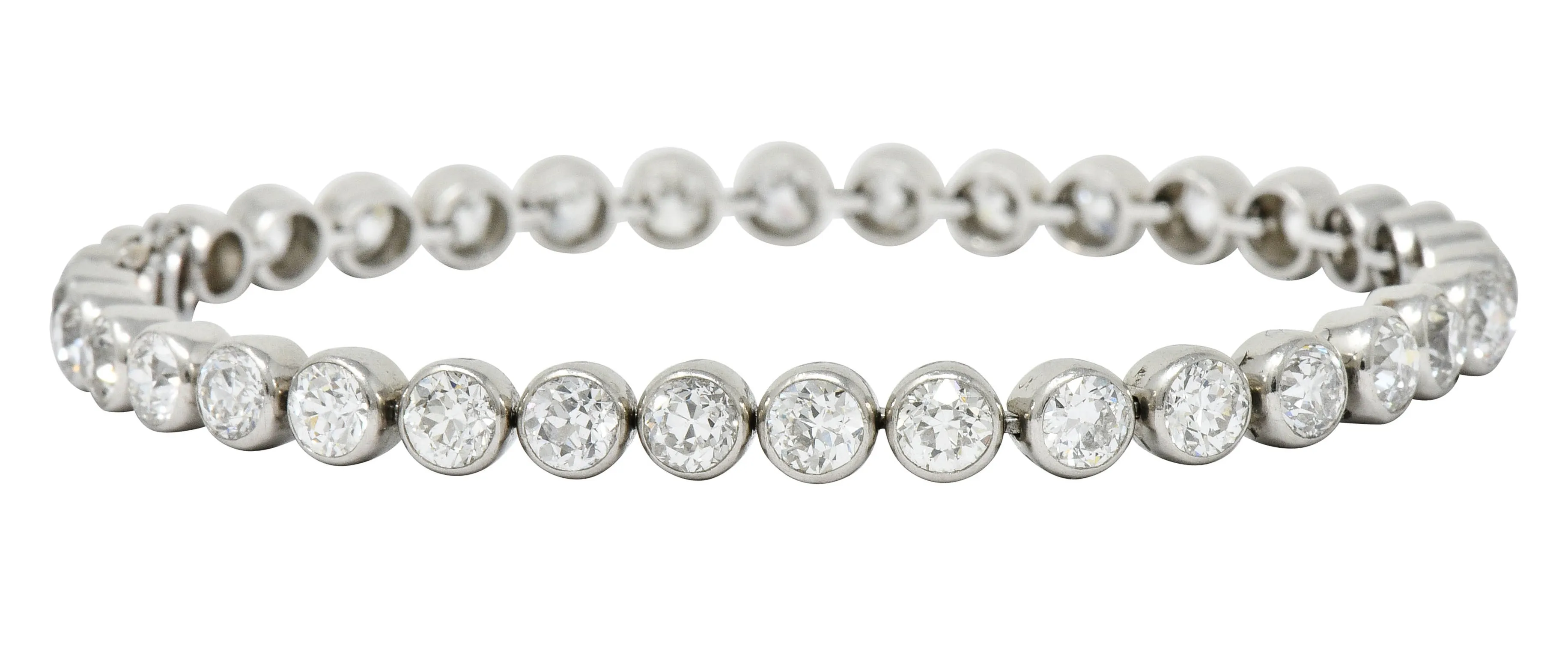 Early Art Deco 11.50 CTW Platinum Round Bezel Line Bracelet Circa 1920