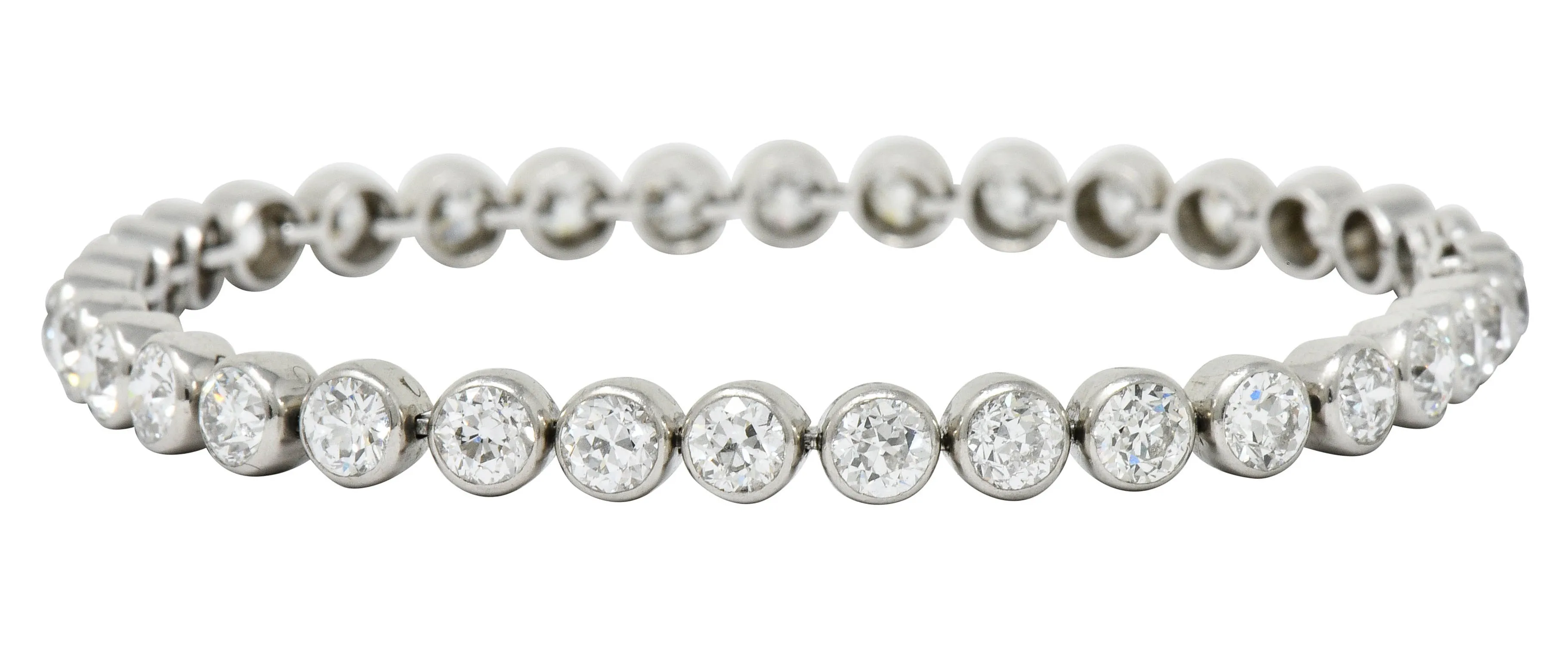 Early Art Deco 11.50 CTW Platinum Round Bezel Line Bracelet Circa 1920