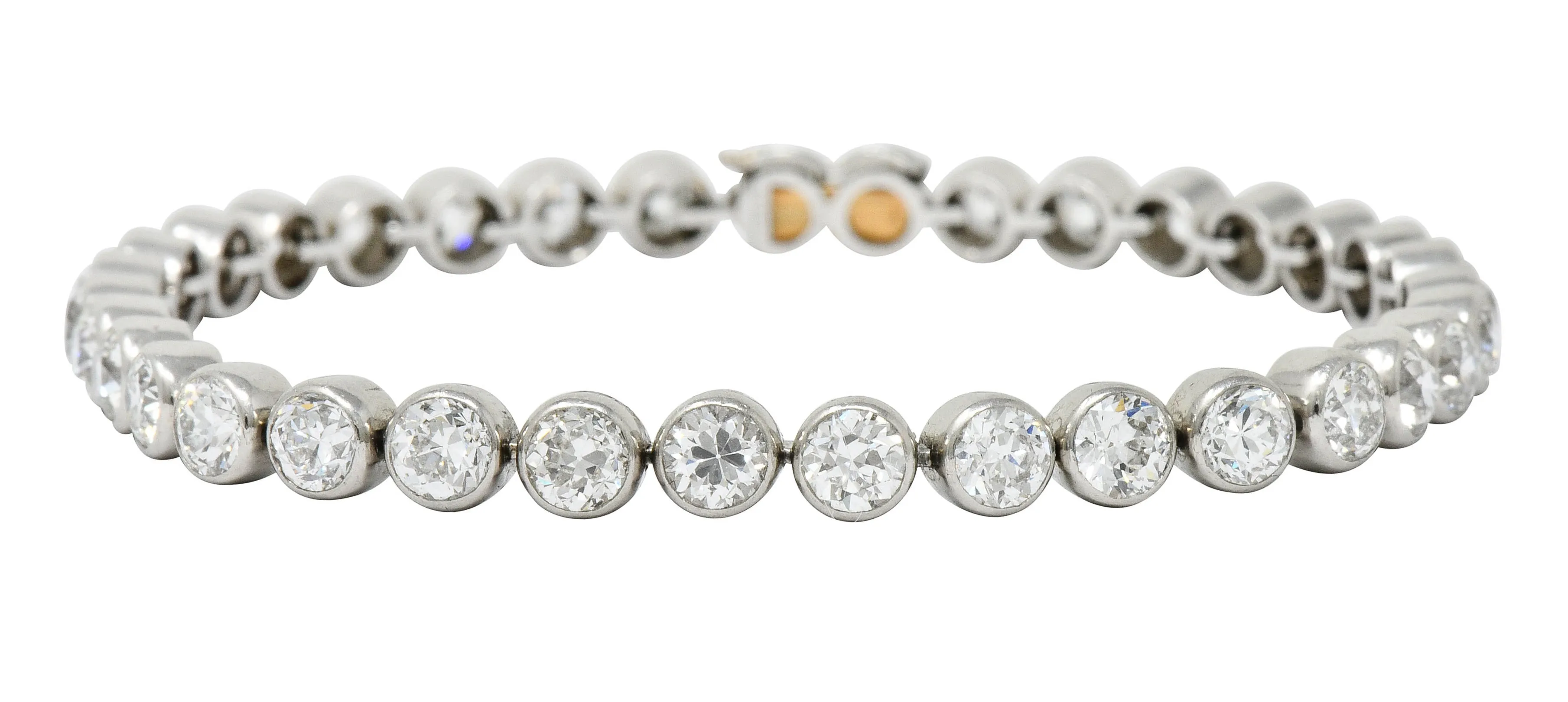 Early Art Deco 11.50 CTW Platinum Round Bezel Line Bracelet Circa 1920