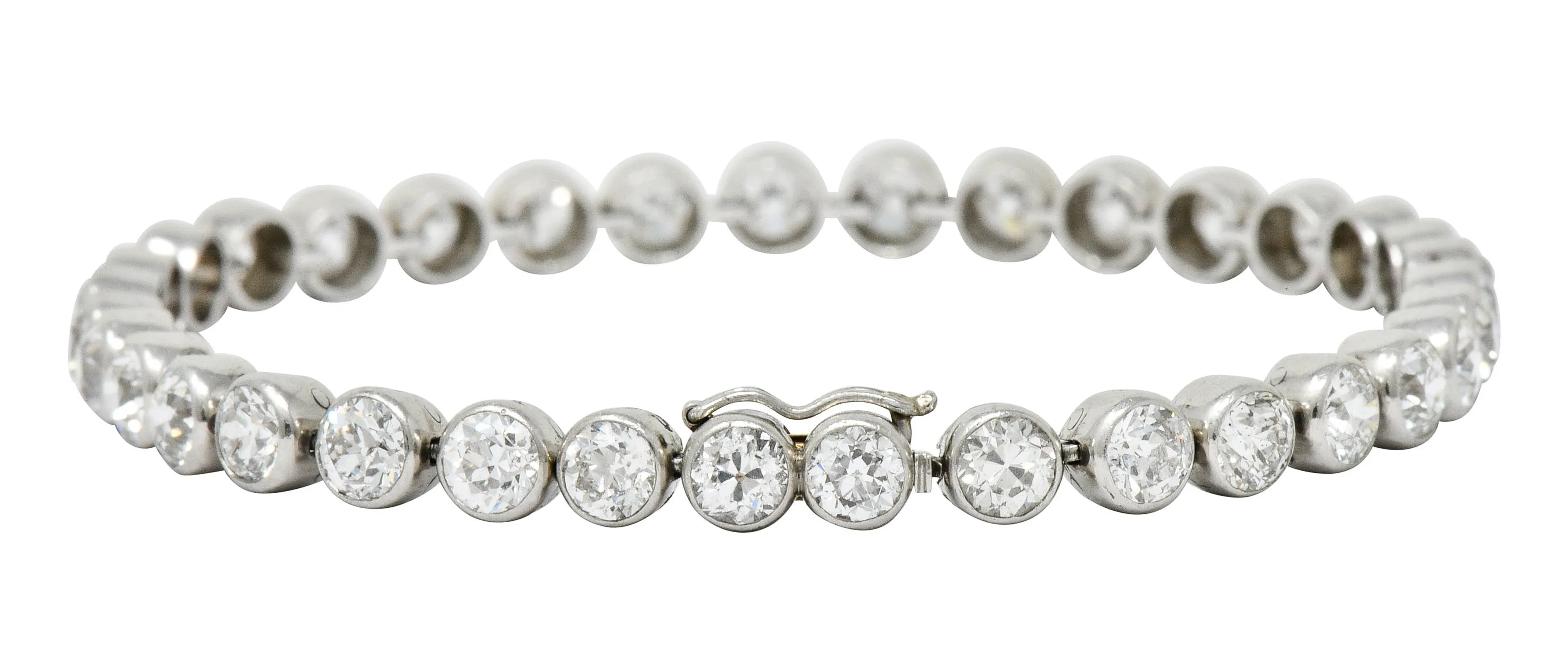 Early Art Deco 11.50 CTW Platinum Round Bezel Line Bracelet Circa 1920